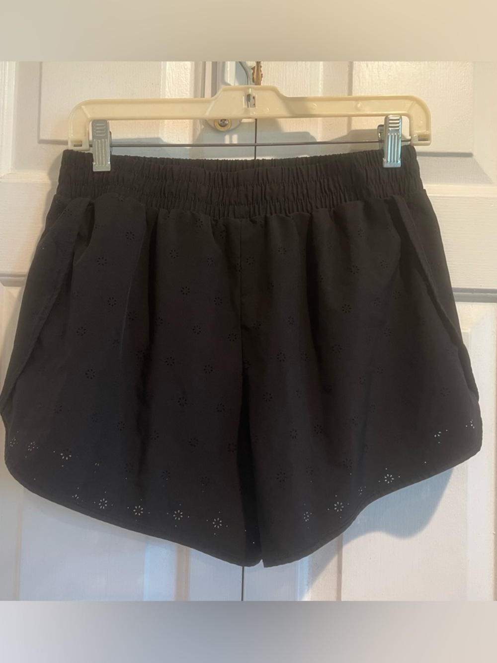 Yogalicious Black Eyelet Athletic Shorts with Elastic Waist, panties inside